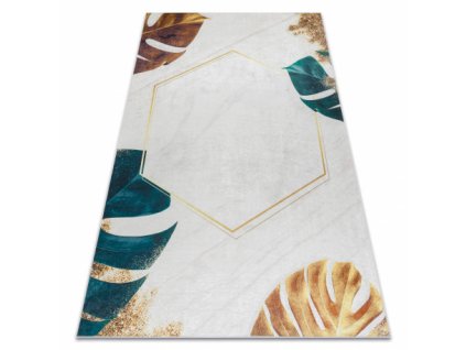 Pratelný koberec PERFECT - listy1 - bílý