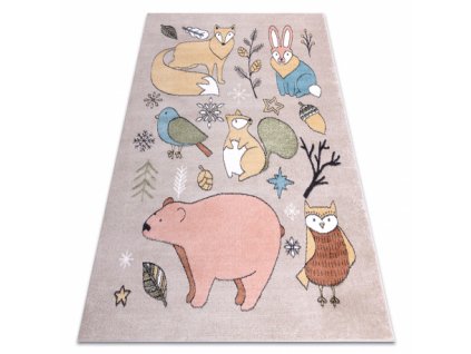 Skvělý dětský koberec FUNNY - lesní zvířátka 1 - béžový