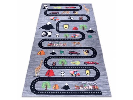 Dětský kusový koberec BAMBINO - cestičky ve městě - šedý