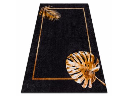 Pratelný koberec Romi - listy - černý