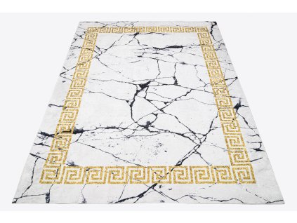 Moderní koberec Life - mramor 5 - bílý/zlatý