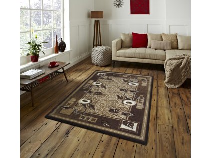 Krásný koberec Alfa s listy - hnědý