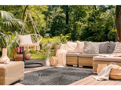 Odolný koberec Sisi Floorlux - listy - šedá/černá