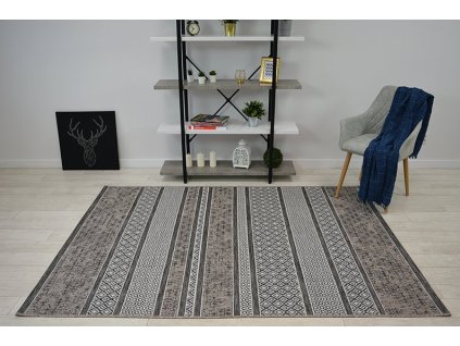 Odolný koberec Sisi Loft - pruhy a vzor - šedý/hnědý