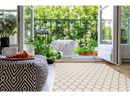 Odolný koberec Sisi Boho - mřížka - krémový