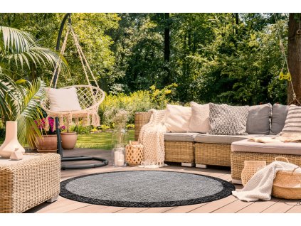 Kulatý koberec Sisi Floorlux - rám - stříbrná/černá