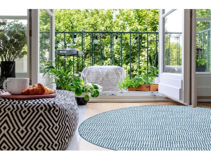 Kulatý koberec Sisi Loft - pruhy - modrý