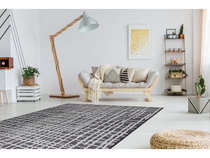 Odolný koberec Sisi Sion - mřížka 2 - černý/bílý