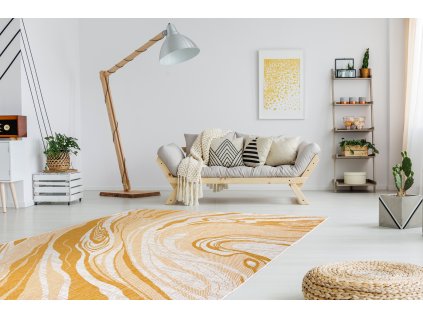 Odolný koberec Sisi Sion - abstrakt 2 - žlutý/béžový