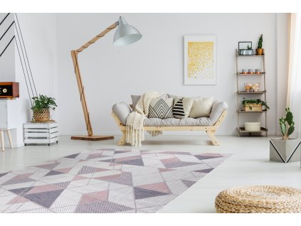 Odolný koberec Sisi Sion - trojúhelníky 1 - bílý/růžový