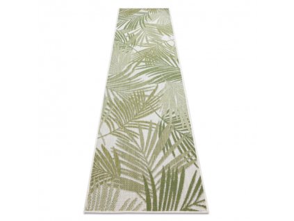 Koberec, běhoun SISAL SION palmové listy, tropický 2837 ploché tkaní ecru / zelená
