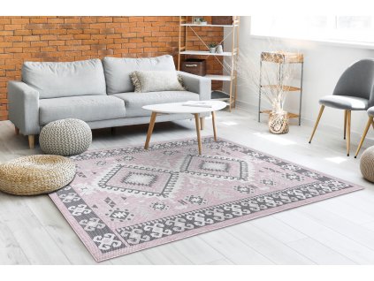 Odolný koberec Sisi Sion - rám a vzor 1 - růžový