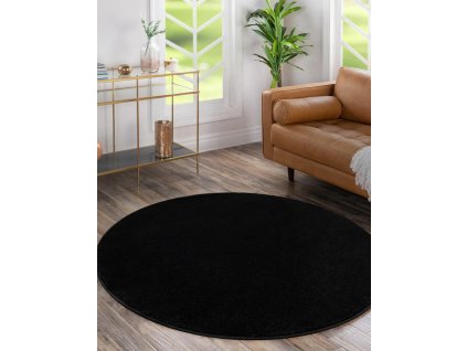 Kulatý jednobarevný koberec SOFTY - černý