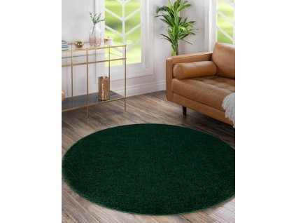 Kulatý jednobarevný koberec SOFTY - tmavě zelený