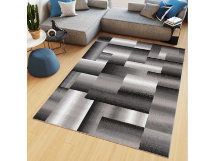 Kusový koberec Maya - obdélníky 1 - šedý/černý
