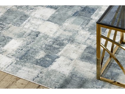 Vintage koberec Dustin s třásněmi - čtverce - bílý/modrý