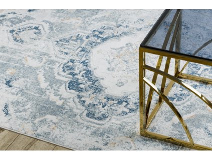 Vintage koberec Dustin s třásněmi - ornament 4 - modrý/bílý