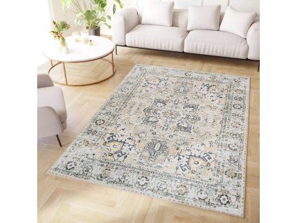 Moderní koberec Devon - orient - světle šedý/žlutý