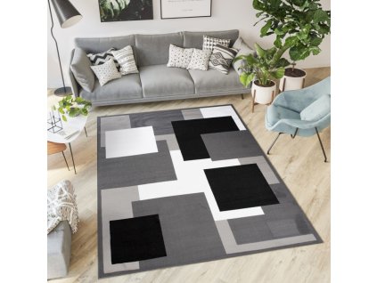 Moderní koberec Tap - čtverce 3 - tmavě šedý/bílý
