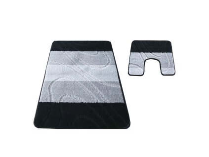 Sada koupelnových koberečků Montana 05 s výřezem - černá/šedá