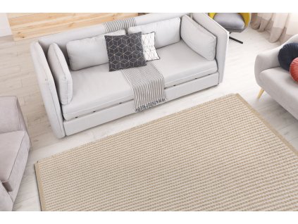 Jutový koberec - linky 1 - krémový