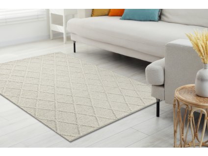 Ručně tkaný vlněný koberec Tarah - kosočtverce - béžový