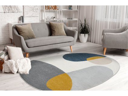 Oválný koberec Fusion - vzor 40 - šedý/žlutý