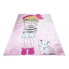 Dětský koberec Emma Kids - dívka a kočička - růžový
