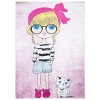 Dětský koberec Emma Kids - dívka a kočička - růžový