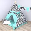 Dětský stan TEEPEE KIDS - mátový s černobílou vlnkou