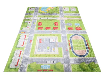 Dětský koberec Emma Kids - cestička a hřiště - zelený