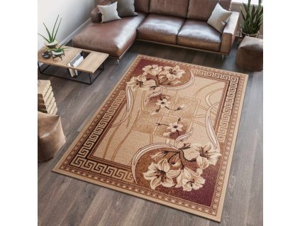 Moderní koberec Atlas - květiny a obrazce 1 - světle béžový (Rozměr koberce 90x320 cm)