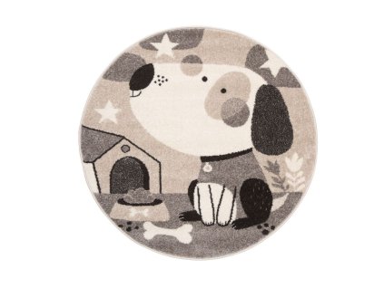 Dětský kulatý koberec FIESTA - béžový - pejsek 1