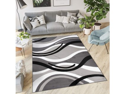Moderní koberec Tap - vlnky 7 - šedý/bílý (Rozměr koberce 300x400 cm)