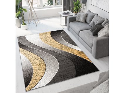 Moderný koberec Tap - vlnky 5 - žltý/sivý