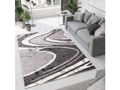 Moderný koberec Tap - vlnky 2 - sivý/krémový