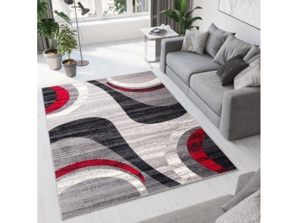 moderni koberec tap geometricke tvary 3 sedy cerveny