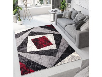 moderni koberec tap ctverce 2 sedy cerveny