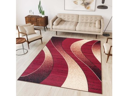 Moderní koberec Tap - vlnky 5 - červený (Rozměr koberce 150x300 cm)