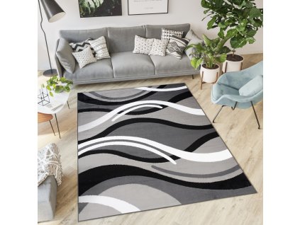 Moderný koberec Tap - vlnky 8 - sivý/biely