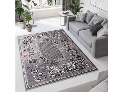 Moderní koberec Tap - mřížka a květiny 1 - šedý (Rozměr koberce 70x250 cm)