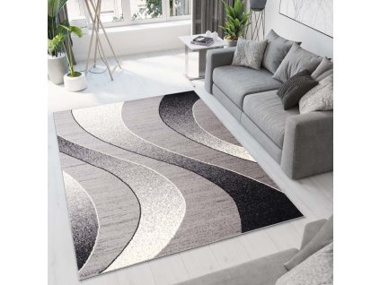 Moderní koberec Tap - vlnky 5 - šedý/bílý (Rozměr koberce 60x100 cm)