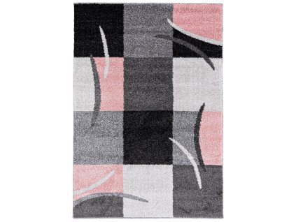 Kusový koberec SUPER VERSO - šedý/růžový - čtverce 2