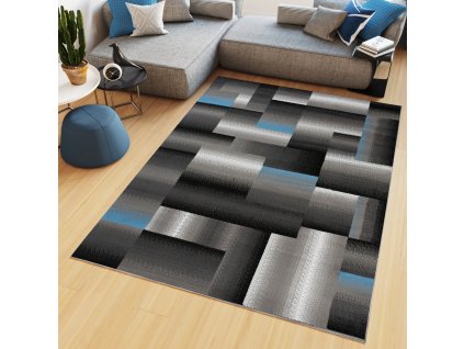 Kusový koberec Maya - obdĺžniky 1 - sivý/modrý