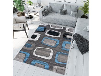 Kusový koberec Maya - geometrické tvary 2 - sivý/modrý