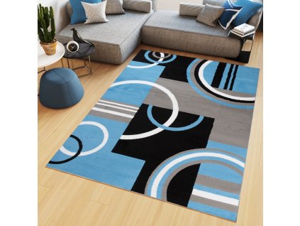 Kusový koberec Maya - geometrické tvary 7 - sivý/modrý