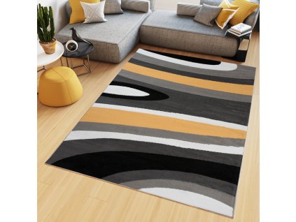 Kusový koberec Maya - vlnky 2 - čierny/žltý