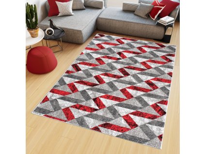 Kusový koberec Maya - vlnky 1 - sivý/červený