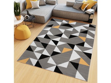 Kusový koberec Maya - trojuholníky 1 - sivý/žltý