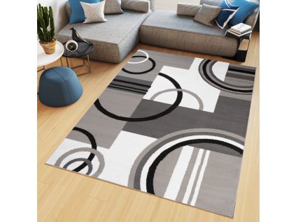 Kusový koberec Maya - geometrické tvary 2- sivý/biely